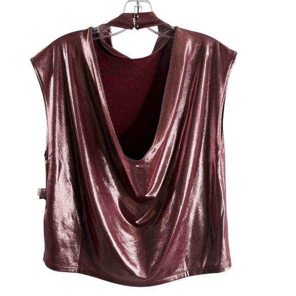ANTHROPOLOGIE Metallic Medium Pink Sleeveless High-Neck Top NWT $58 - Picture 3 of 4